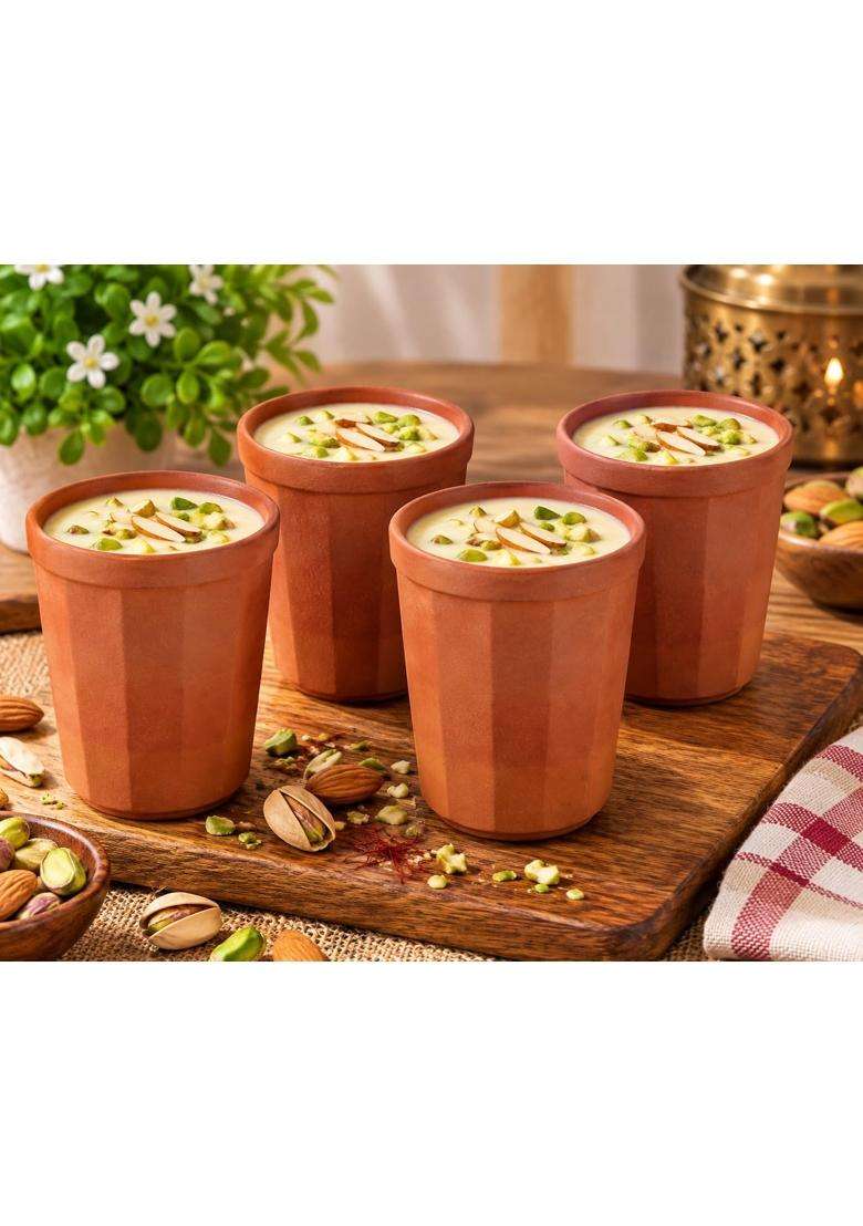 SHRIYAM CRAFT Clay Mitti Drinking Water Glass Milk Glass | 200 ml | 6.8 fl oz | Pack of 4 - Indya