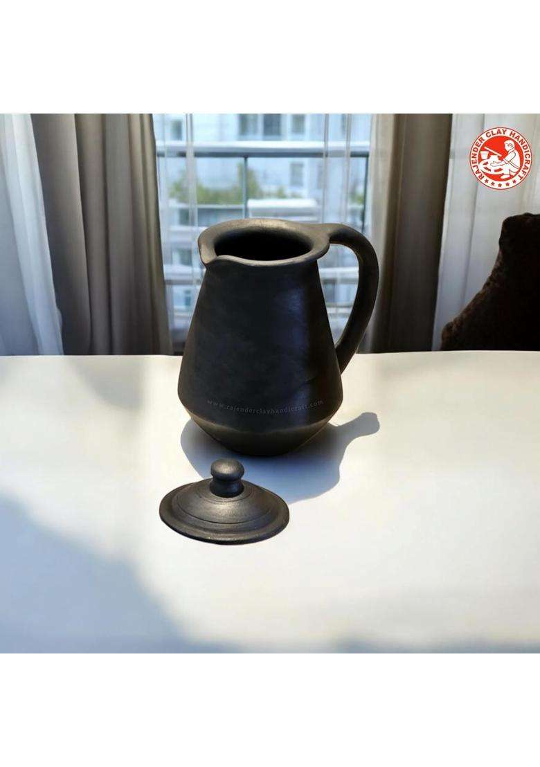 RAJENDER CLAY HANDICRAFT Black Kabutari Jug Handmade Natural Mitti Water Jug for Daily Use by Rajender | 1 L | 1.1 Qt - Indya