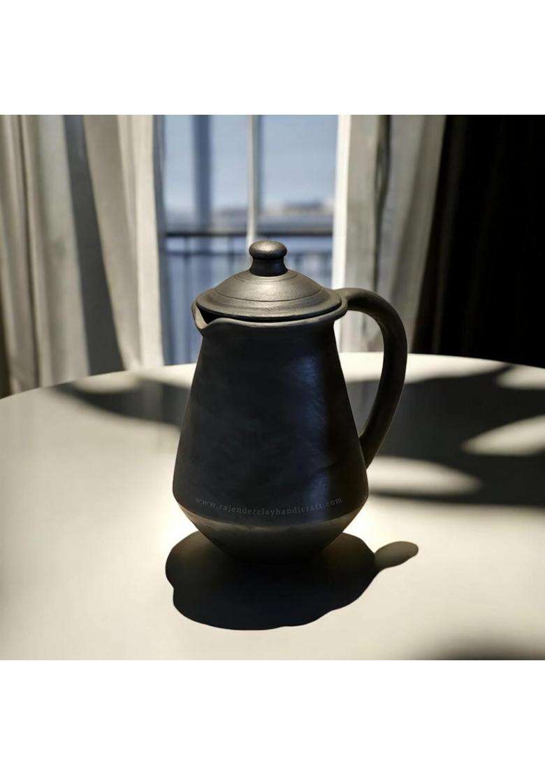RAJENDER CLAY HANDICRAFT Black Kabutari Jug Handmade Natural Mitti Water Jug for Daily Use by Rajender | 1 L | 1.1 Qt - Indya
