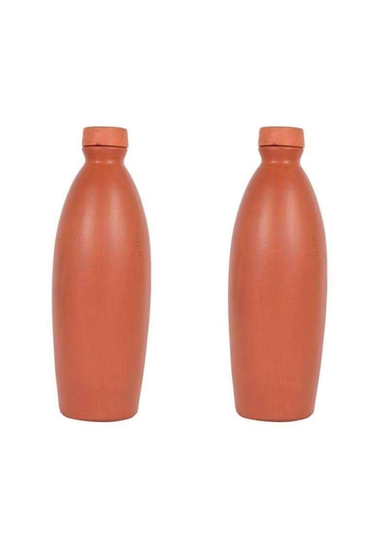 Bhanvi Handicrafts Traditional Clay Bottle for Drinking Water | 1000 ml | 33.8 fl oz | Handcrafted - Indya