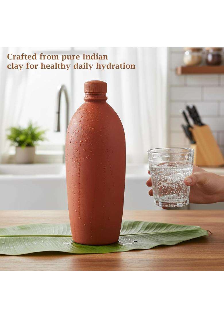 B S NATURAL BS Natural Handcrafted Clay Water Bottlei | 1 L | 1.1 Qt - Indya