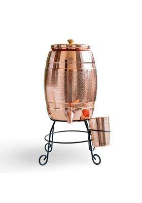 INDIAN ART VILLA Copper Water Pot with Embossed Design | 5 L | 5.3 Qt