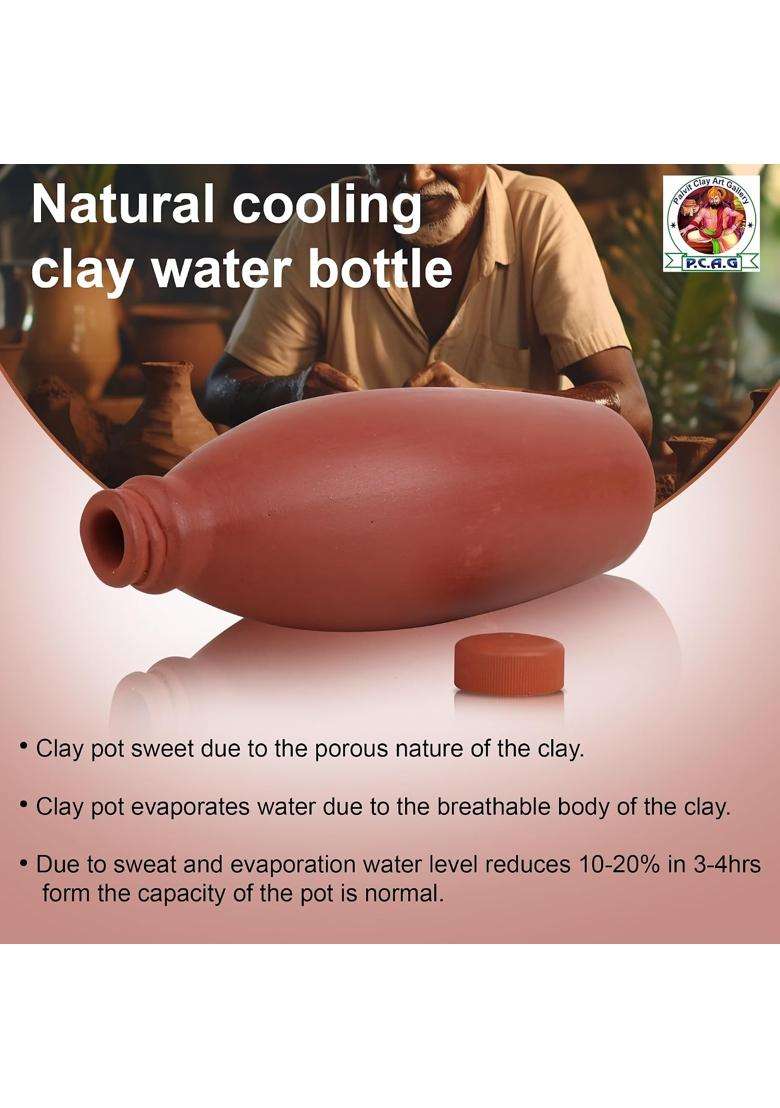 PALVIT CLAY ART GALLERY Terracotta Clay Water Bottle | 1 L | 1.1 Qt | Handcrafted - Indya