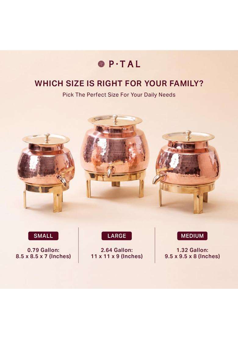 P-TAL P TAL Copper Water Dispenser Set with Gift Box | 5 L | 5.3 Qt | Leak Proof - Indya