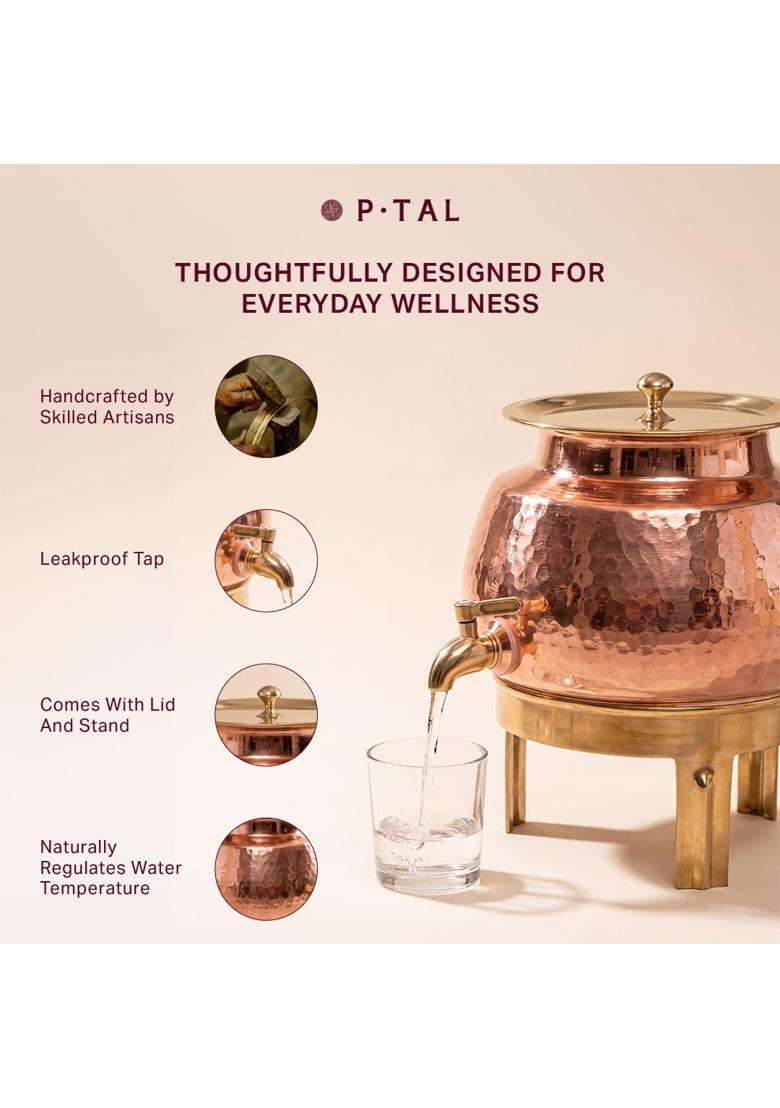 P-TAL P TAL Copper Water Dispenser Set with Gift Box | 5 L | 5.3 Qt | Leak Proof - Indya