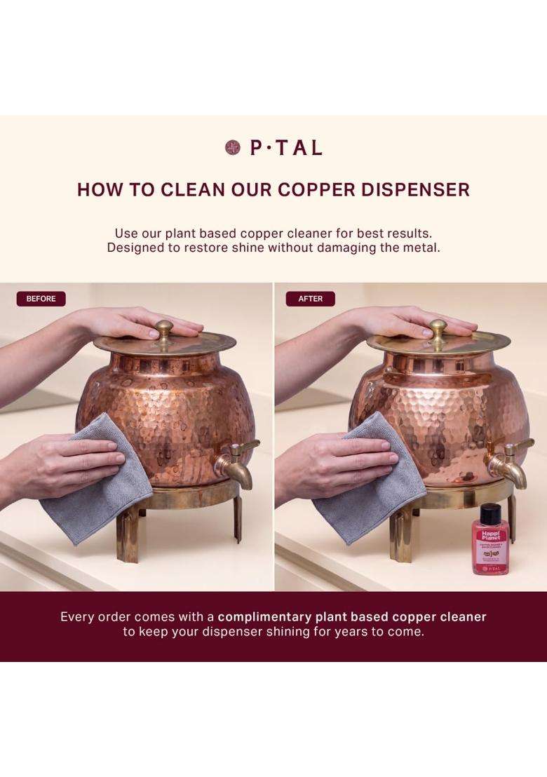 P-TAL P TAL Copper Water Dispenser Set with Gift Box | 5 L | 5.3 Qt | Leak Proof - Indya