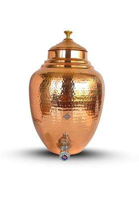 INDIAN ART VILLA Hammered Design Copper Water Dispenser Pot Matka Clay Water Pot | 5 L | 5.3 Qt