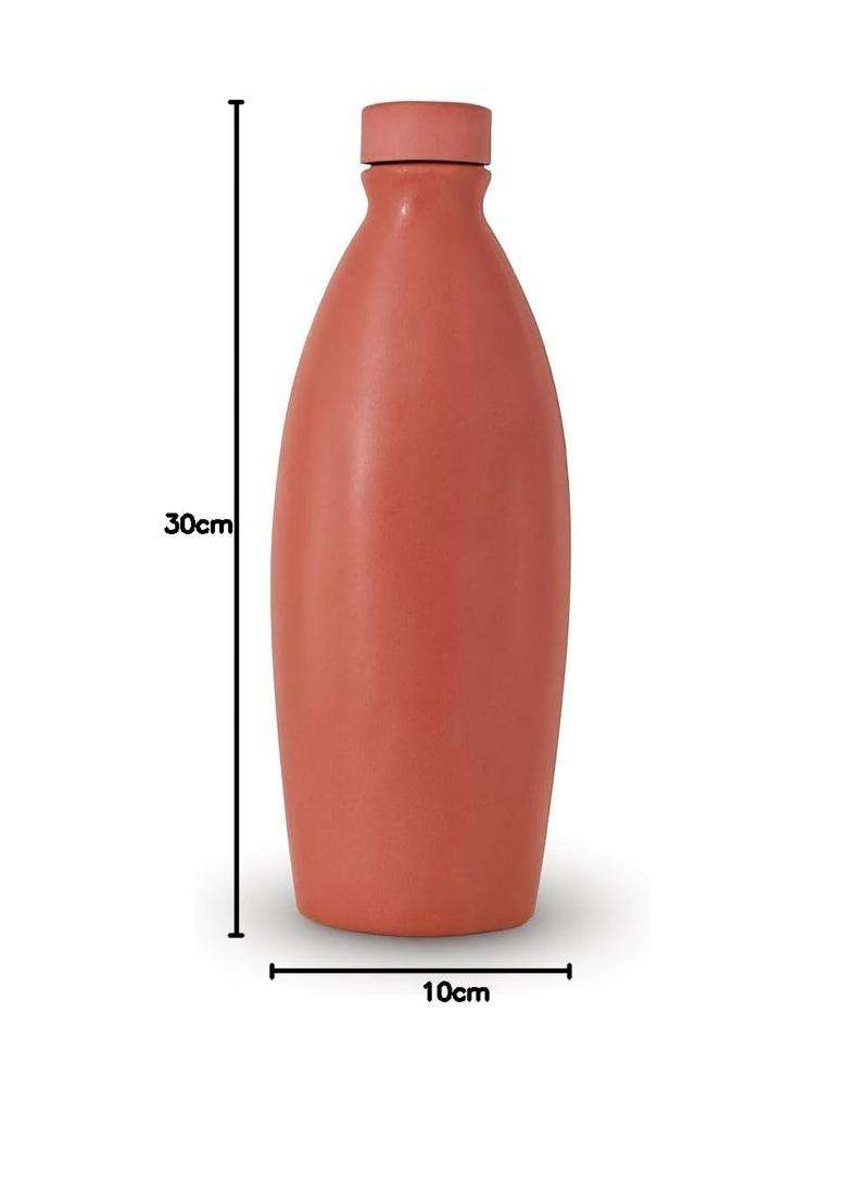 Clay Root Clay Water Bottle Earthen Water Cooling Drinking Storage | 1 L | 1.1 Qt | Leak Proof - Indya