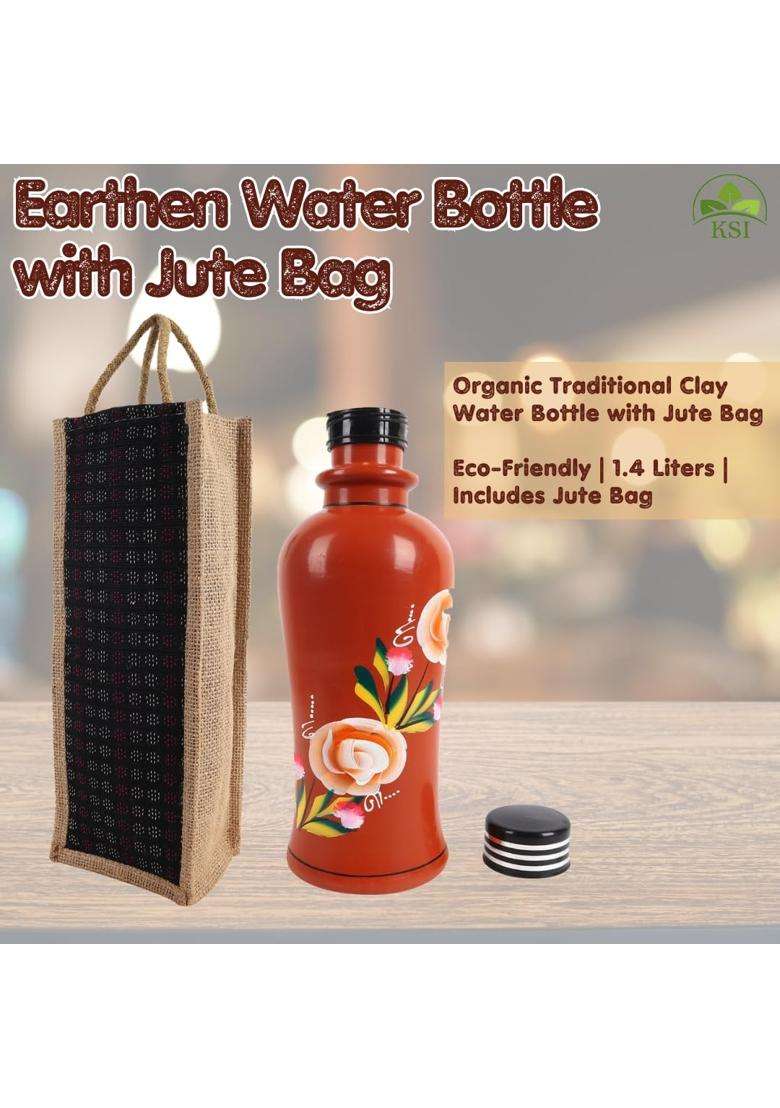KSI Organic Clay Water Bottle | 1 L | 1.1 Qt | BPA Free | Non-Toxic | Handcrafted - Indya