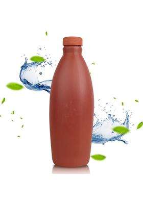 PALVIT CLAY ART GALLERY Self Cooling Handmade Print CLAY Water Bottle with Cap Mitti Bottles | 1 L | 1.1 Qt