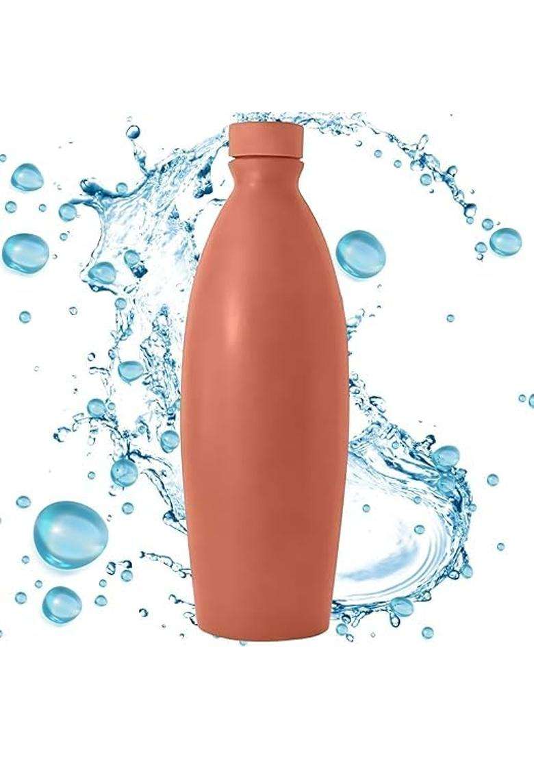 B S NATURAL Clay Water Bottle Earthen Water Cooling Drinking Storage | 1 L | 1.1 Qt | Leak Proof - Indya