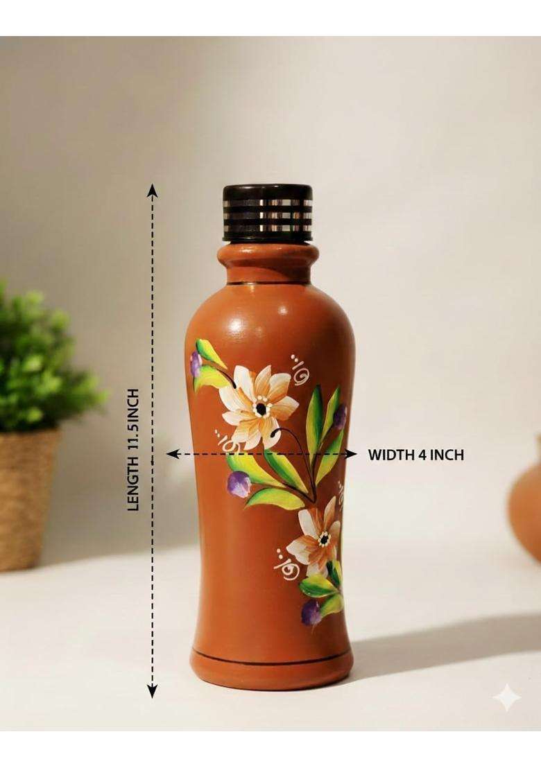 Minely Worldwide Retails Clay Water Bottle with Lid | 1000 ml | 33.8 fl oz | Handcrafted - Indya