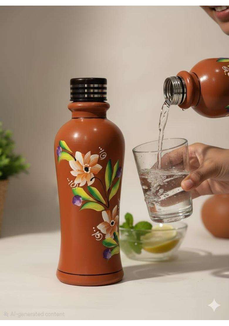 Minely Worldwide Retails Clay Water Bottle with Lid | 1000 ml | 33.8 fl oz | Handcrafted - Indya