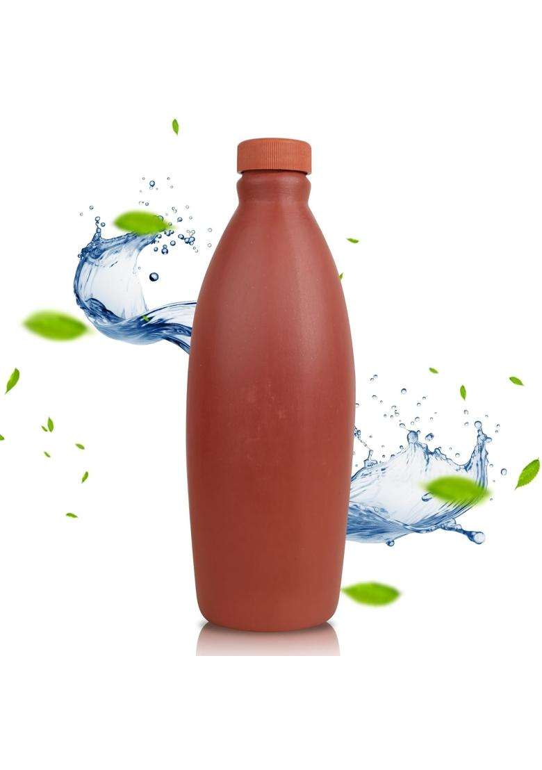 PALVIT CLAY ART GALLERY Handmade Eco-Friendly Terracotta Clay Water Bottle with Lid and Glasses | 1 L | 1.1 Qt - Indya