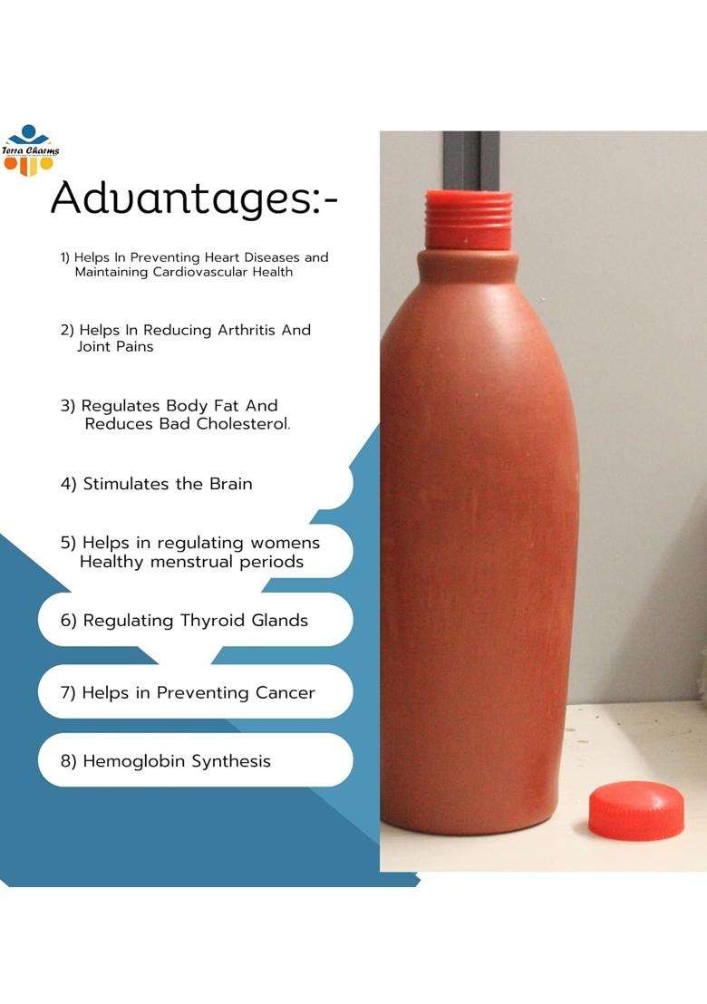 Jetwals Clay Water Bottle Earthen Water Bottle | 1000 ml | 33.8 fl oz - Indya