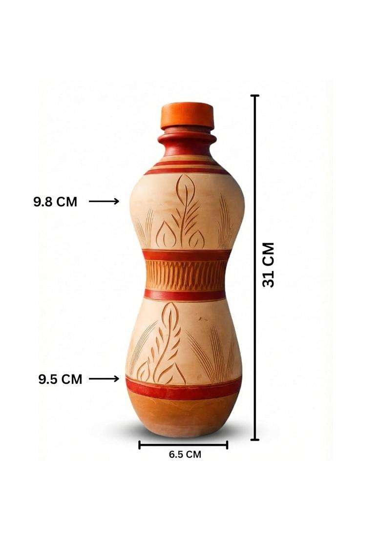 Minely Worldwide Retails Clay Water Bottle with Lid | 1000 ml | 33.8 fl oz | Handcrafted - Indya