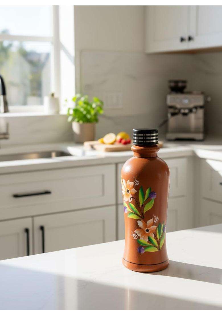 Minely Worldwide Retails Earthen Clay Water Bottle | 1000 ml | 33.8 fl oz | Non-Toxic | Handcrafted - Indya