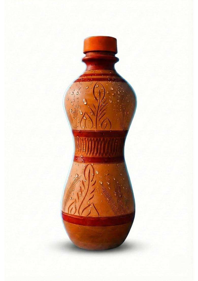 Minely Worldwide Retails Earthen Clay Water Bottle | 1000 ml | 33.8 fl oz | Non-Toxic | Handcrafted - Indya