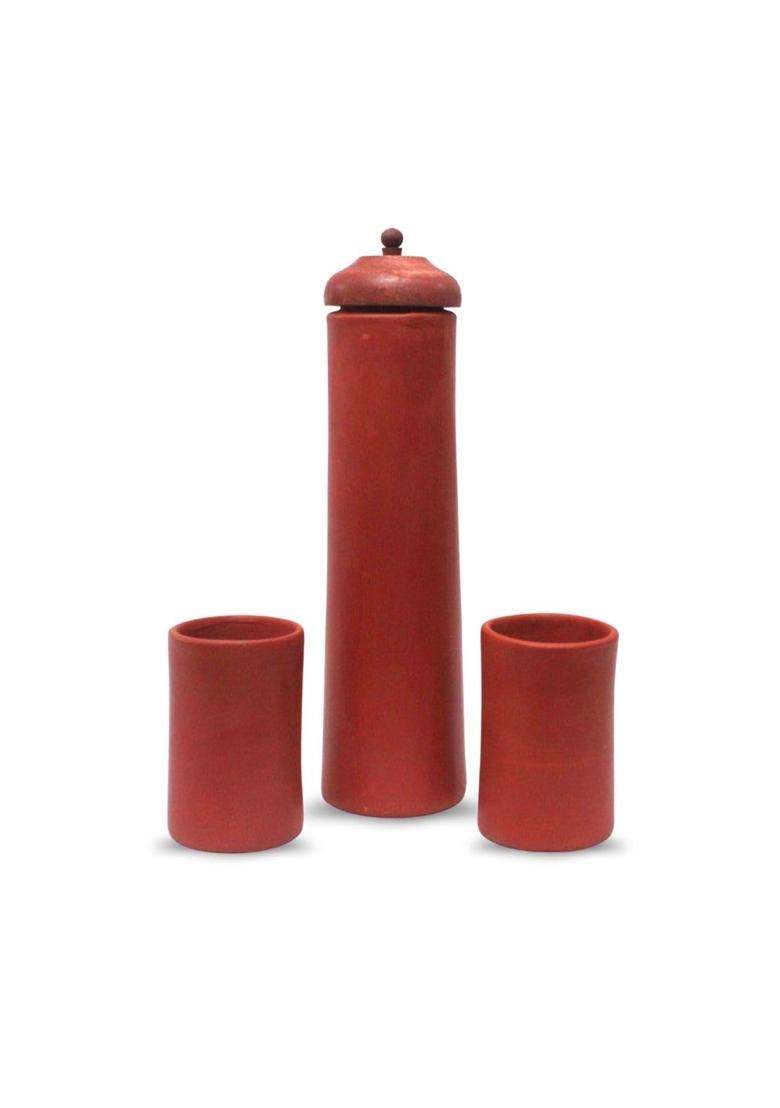 Terra Charms Handmade Terracotta Water Bottle with 2 Glasses Set | 1 L | 1.1 Qt - Indya