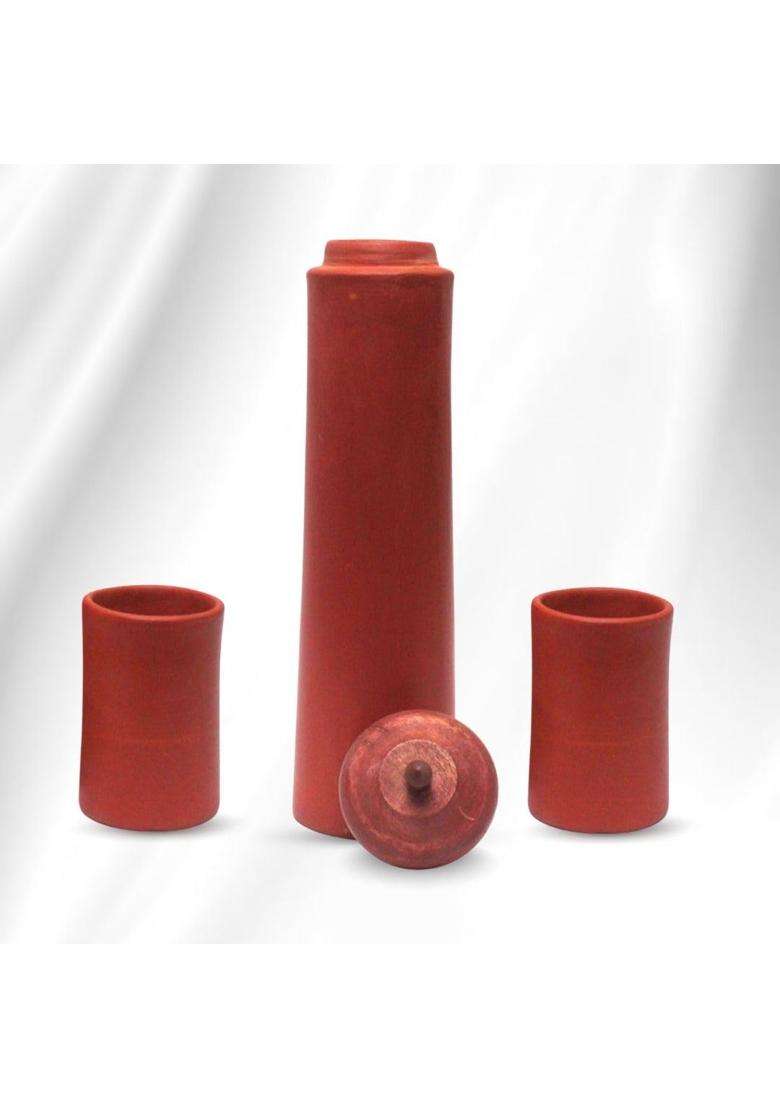 Terra Charms Handmade Terracotta Water Bottle with 2 Glasses Set | 1 L | 1.1 Qt - Indya