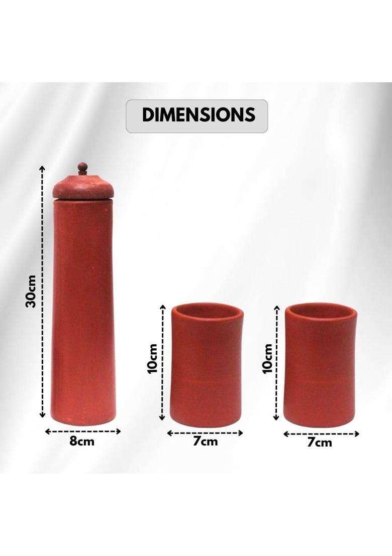 Terra Charms Handmade Terracotta Water Bottle with 2 Glasses Set | 1 L | 1.1 Qt - Indya