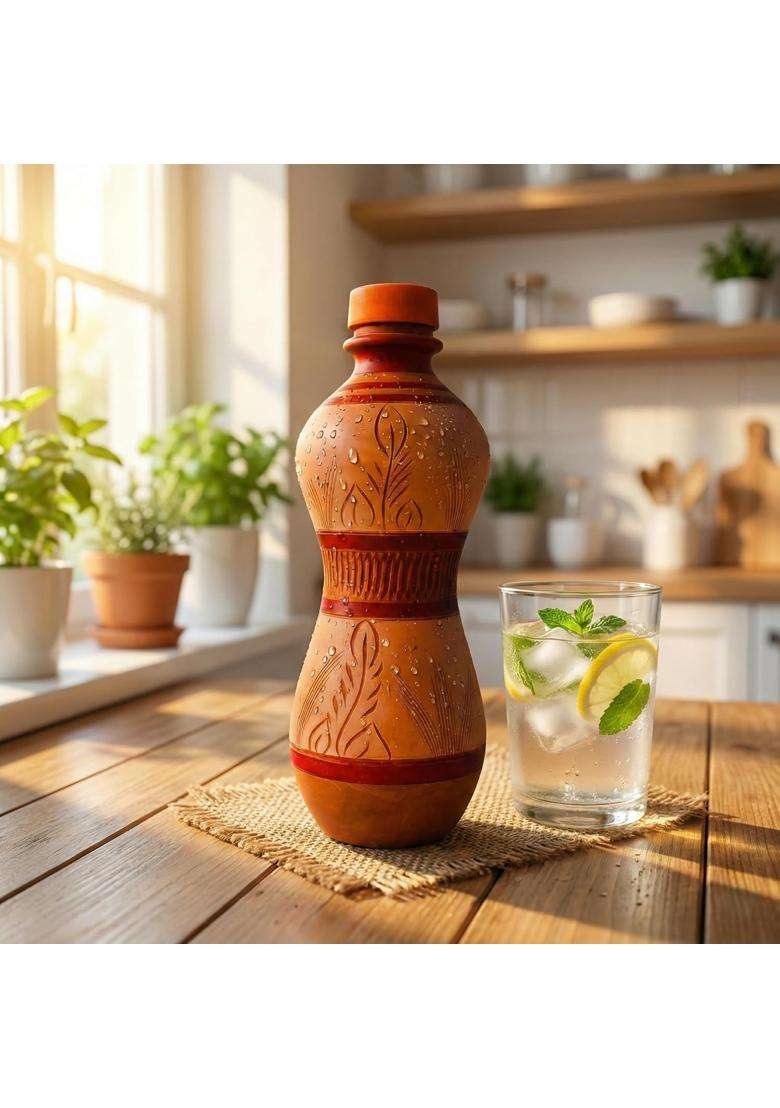 Minely Worldwide Retails Traditional Mitti Water Bottle | 1000 ml | 33.8 fl oz | Handcrafted - Indya