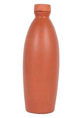 Bhanvi Handcrafted Clay Water Bottle Earthen Mitti Leak Proof Terracotta Bottle | 1000 ml | 33.8 fl oz | Pack of 2 | With Lid
