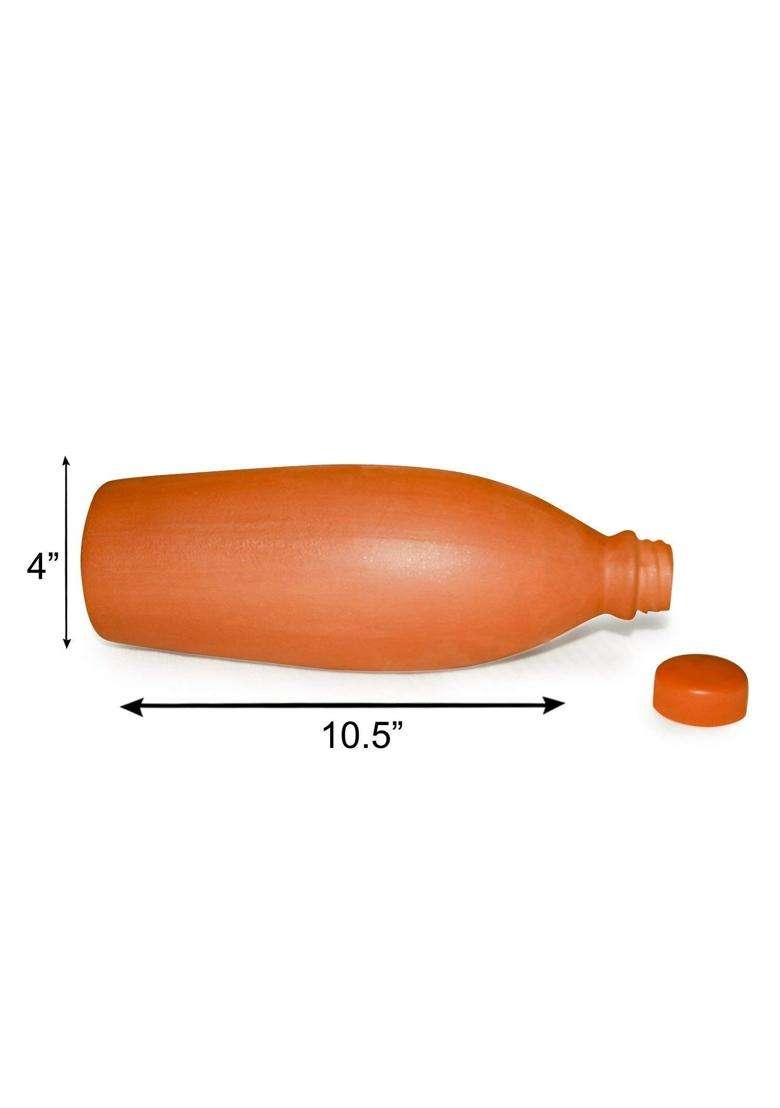 Bhanvi Handcrafted Clay Water Bottle Earthen Mitti Leak Proof Terracotta Water Bottle | 1000 ml | 33.8 fl oz | With Lid - Indya