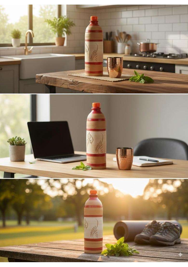 Minely Worldwide Retails Mitti Water Bottle for Healthy Drinking | 1000 ml | 33.8 fl oz | Non-Toxic | Handcrafted - Indya