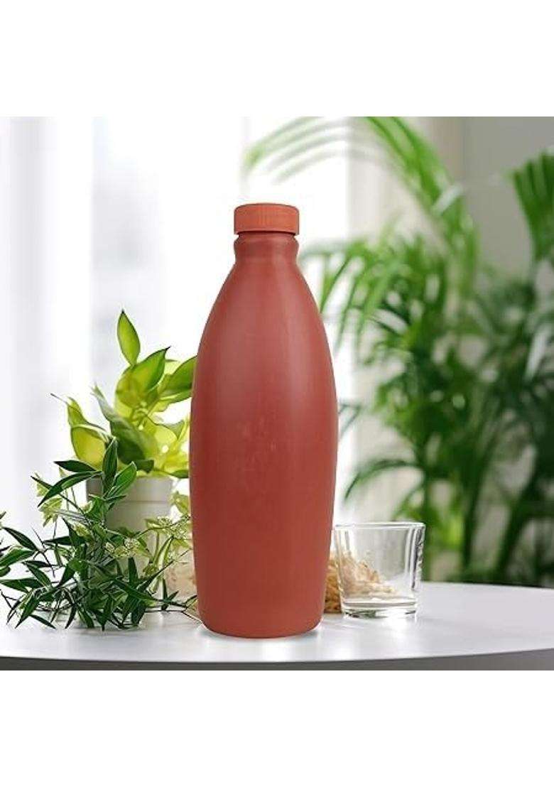 Bhanvi Handicrafts Traditional Clay Bottle for Drinking Water | 1000 ml | 33.8 fl oz | Handcrafted - Indya