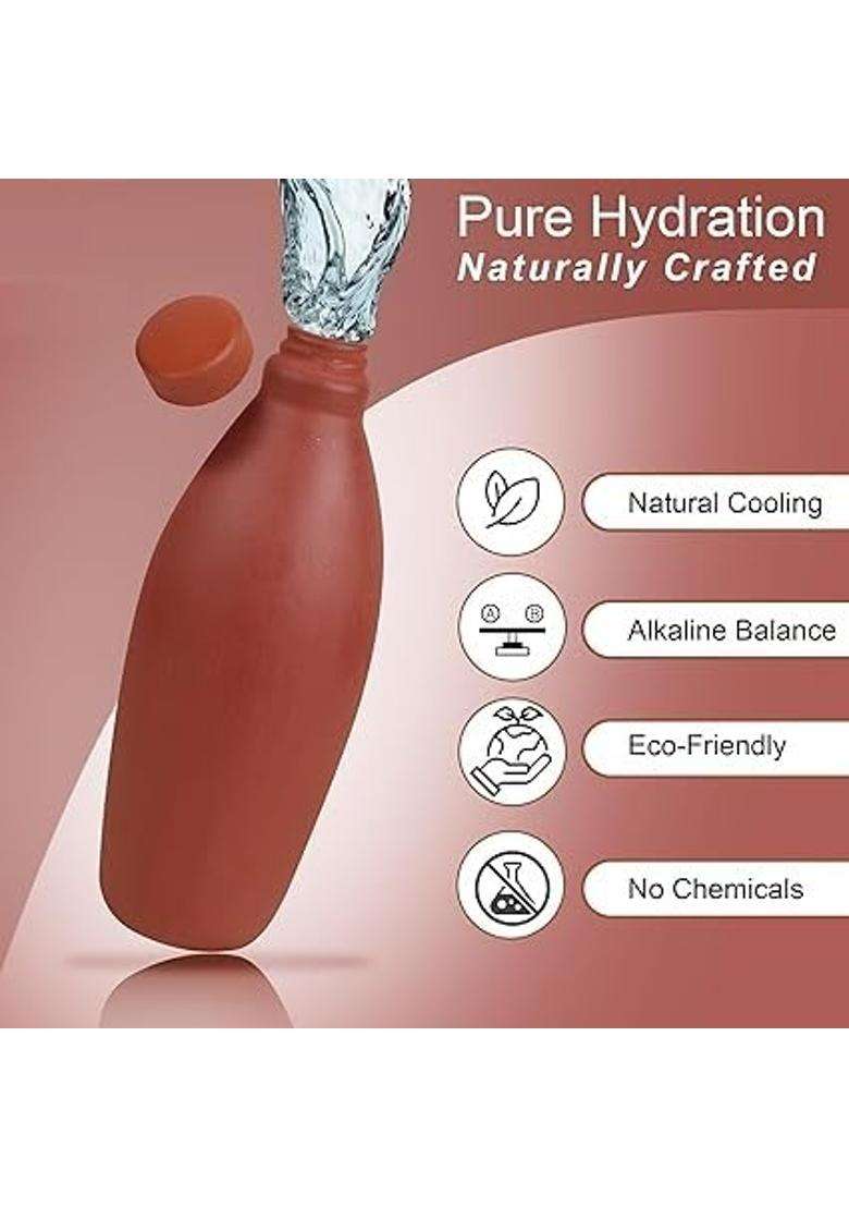Bhanvi Handicrafts Traditional Clay Bottle for Drinking Water | 1000 ml | 33.8 fl oz | Handcrafted - Indya