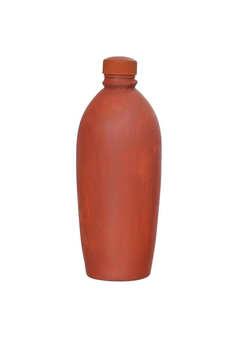 B S NATURAL Chemical-Free Hydration Traditional Cooling Natural Terracotta Clay Water Bottle | Non-Toxic - Indya