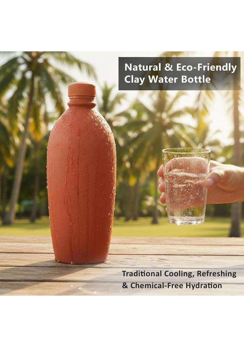 B S NATURAL Chemical-Free Hydration Traditional Cooling Natural Terracotta Clay Water Bottle | Non-Toxic - Indya