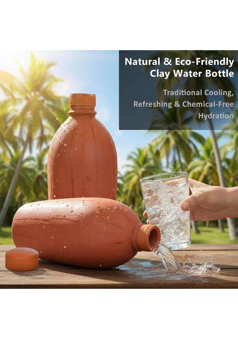 B S NATURAL Chemical-Free Hydration Traditional Cooling Natural Terracotta Clay Water Bottle | Non-Toxic - Indya