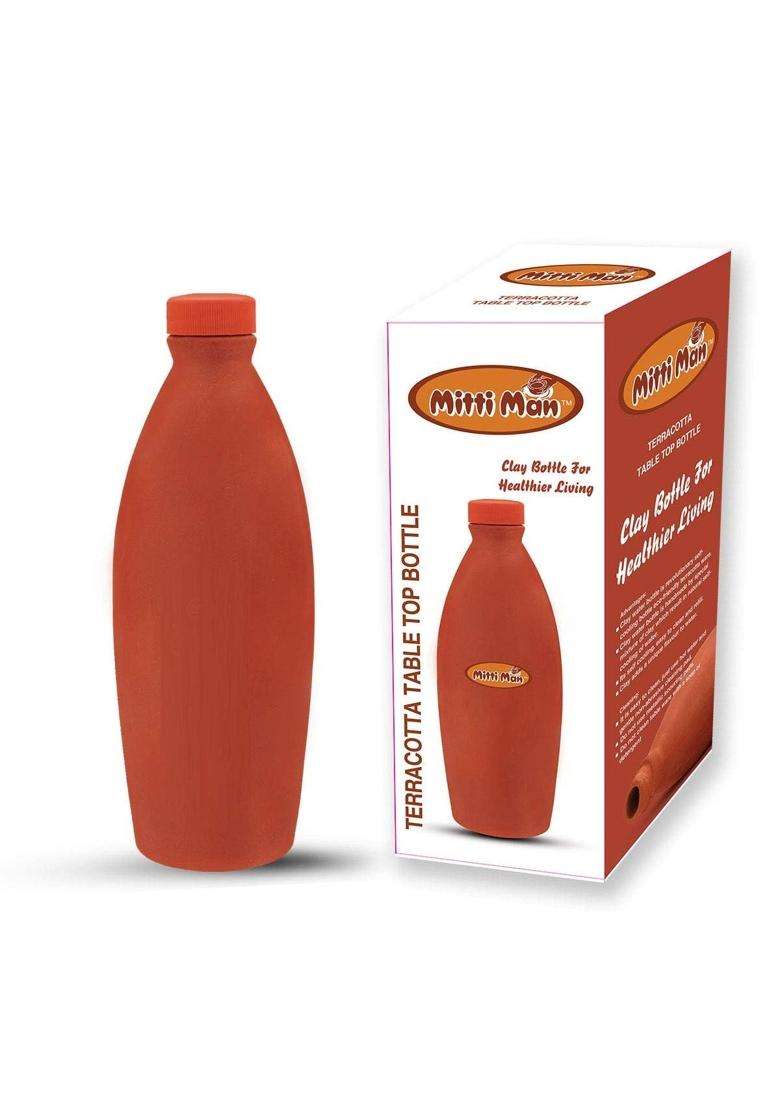 B S NATURAL Clay Water Bottle Earthen Water Cooling Drinking Storage | Leak Proof - Indya