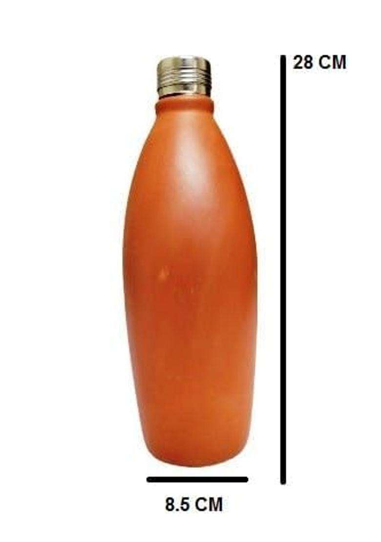 Bhanvi Handcrafted Mitti Water Botle with Handlle | 1 L | 1.1 Qt | Leak Proof - Indya