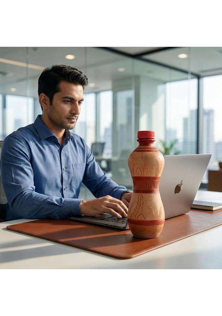 Minely Worldwide Retails Natural Earthen Water Bottle | 1000 ml | 33.8 fl oz | BPA Free | Handcrafted - Indya