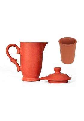 Shriyam Crafts Handmade Terracotta Clay Classic Water Jug | 1 L | 1.1 Qt