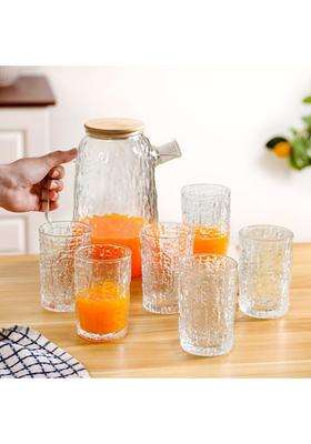 Nestasia Textured Glass Carafe with Tumblers | 300 ml | 10.1 fl oz | 6-Piece Set