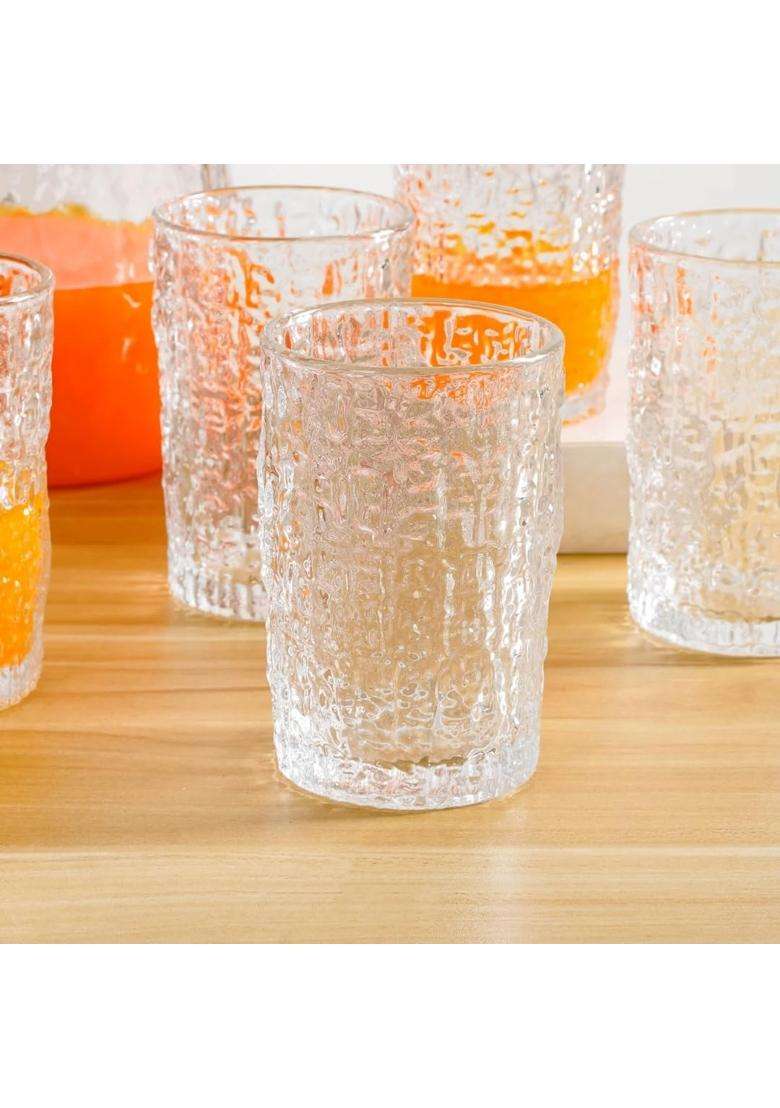 Nestasia Textured Glass Carafe with Tumblers | 300 ml | 10.1 fl oz | 6-Piece Set - Indya
