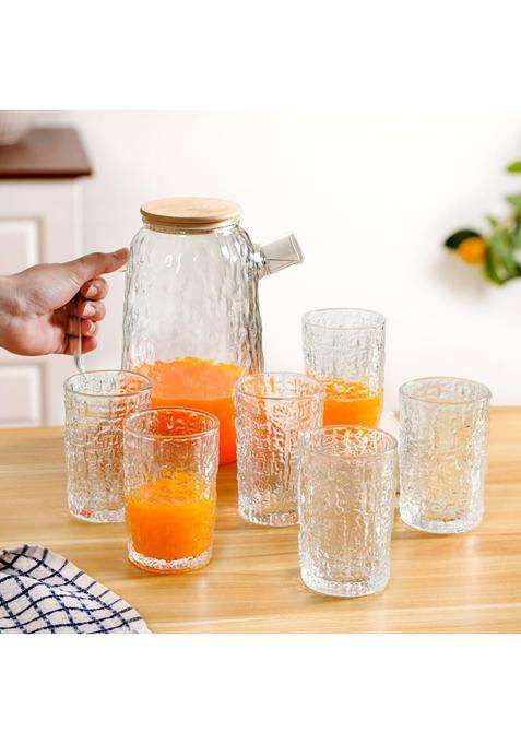 Nestasia Textured Glass Carafe with Tumblers | 300 ml | 10.1 fl oz | 6-Piece Set