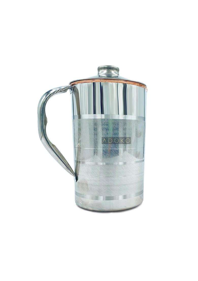 Adoko Premium Copper Lined Stainless Steel Water Jug Pitcher | 1.5 L | 1.6 Qt | Leak Proof - Indya