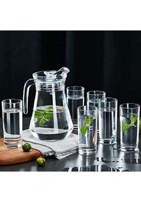 PrimeWorld Premium Set of Water Jug and Glasses Pcs and Jug Set | 1.3 L | 1.4 Qt | 6-Piece Set