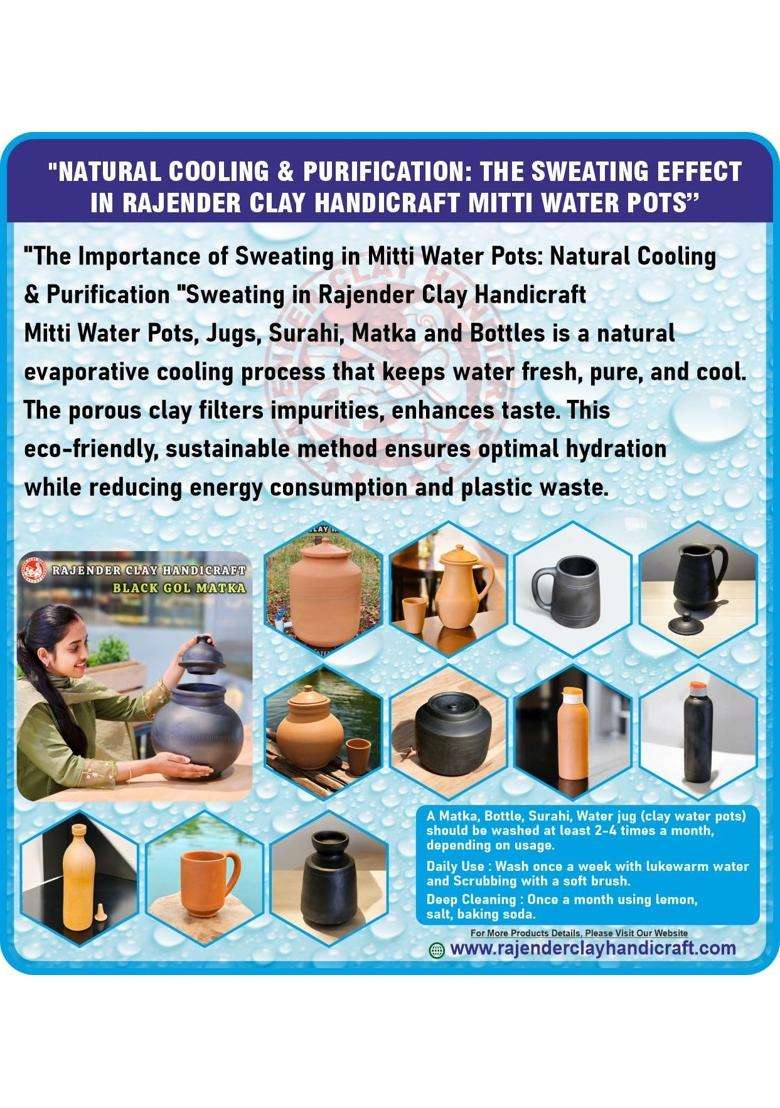 RAJENDER CLAY HANDICRAFT Handmade Mitti Clay Water Jug with 2 Glasses Each | 2 L | 2.1 Qt - Indya