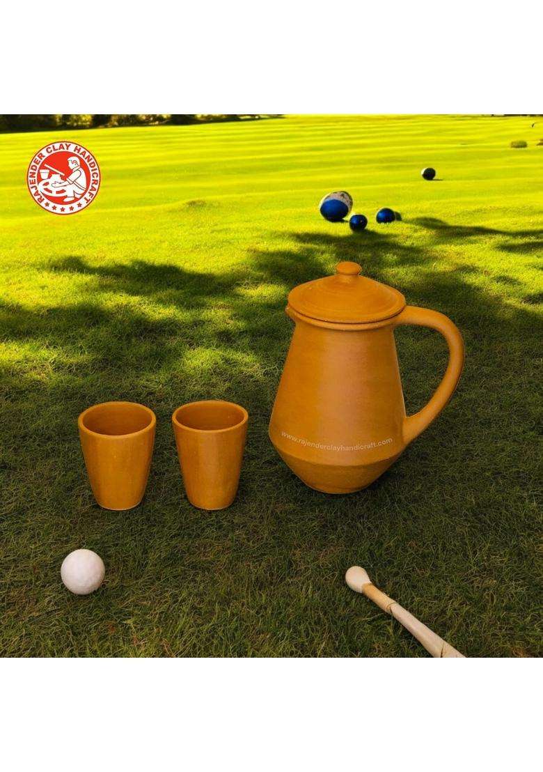 RAJENDER CLAY HANDICRAFT Handmade Mitti Clay Water Jug with 2 Glasses Each | 2 L | 2.1 Qt - Indya