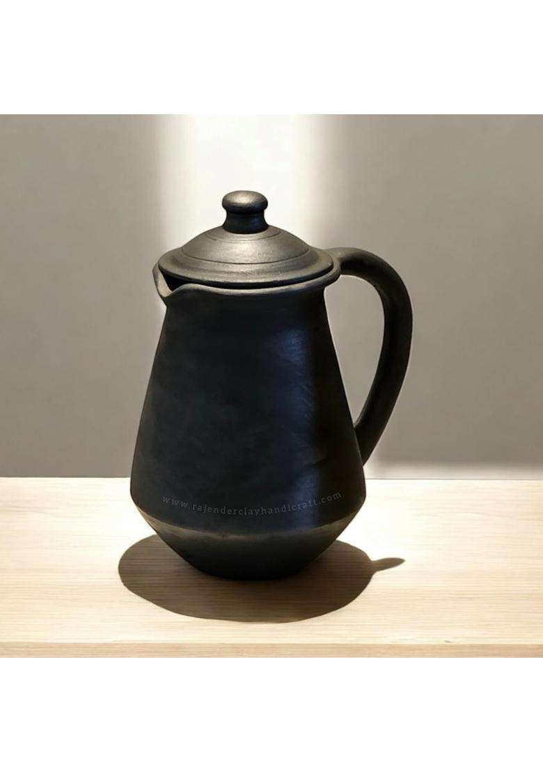 RAJENDER CLAY HANDICRAFT Black Kabutari Jug Handmade Natural Mitti Water Jug for Daily Use by Rajender | 2 L | 2.1 Qt - Indya