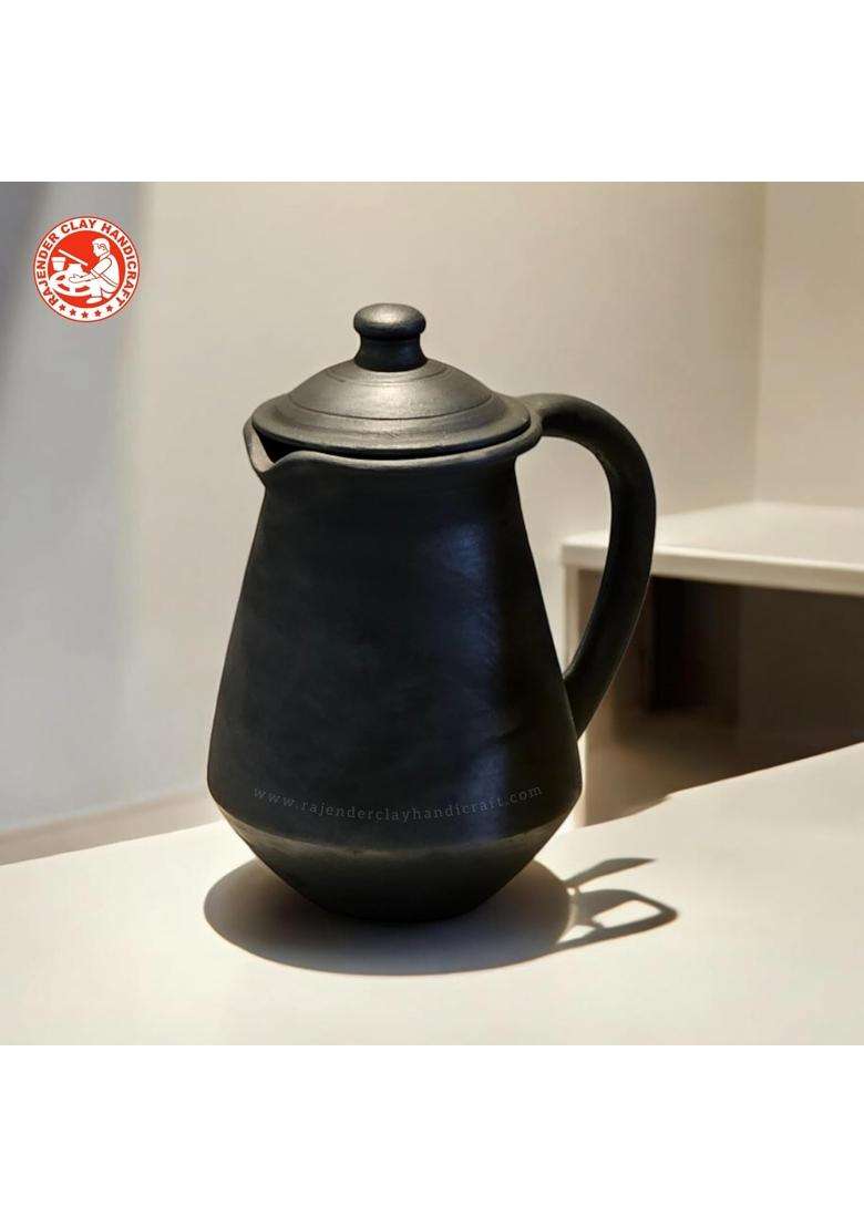 RAJENDER CLAY HANDICRAFT Black Kabutari Jug Handmade Natural Mitti Water Jug for Daily Use by Rajender | 2 L | 2.1 Qt - Indya