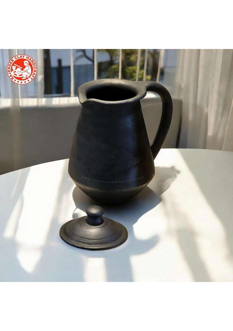 RAJENDER CLAY HANDICRAFT Black Kabutari Jug Handmade Natural Mitti Water Jug for Daily Use by Rajender | 2 L | 2.1 Qt - Indya