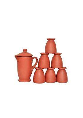 SHRIYAM CRAFTS Terracotta Earthen Clay Classic Water Jug with 6 JAM Glass | 1 L | 1.1 Qt