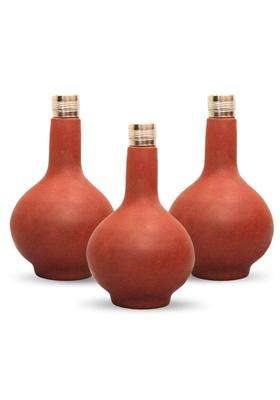 Terra Charms Clay Surahi Bottle | 1 L | 1.1 Qt | Pack of 3 | Handcrafted